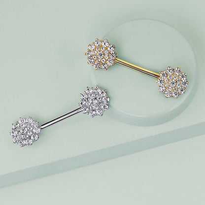 Solid Gold 14 Carat Nipple Piercing Flower Zirconia