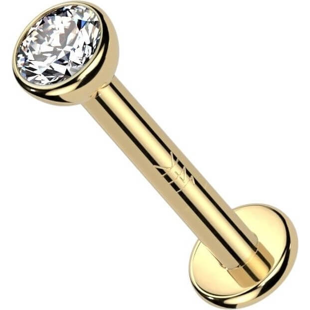 Oro 14kt Circonita plana redonda Rosca interna Labret