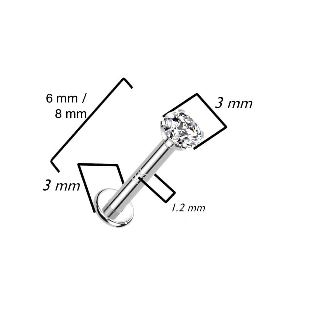 14 Karat Gold Labret Zirkonia Krappenfassung Gelbgold Weißgold Innengewinde