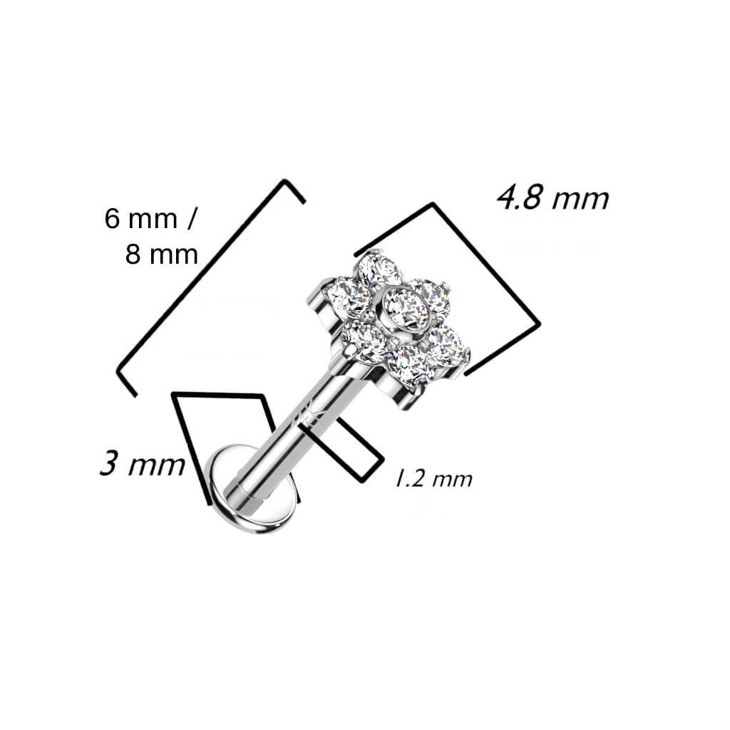 Oro 14 kt Labret Fiore di zirconi/opali Filettatura Interna