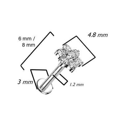 Oro 14kt Ópalo Circonita flor Rosca interna Labret