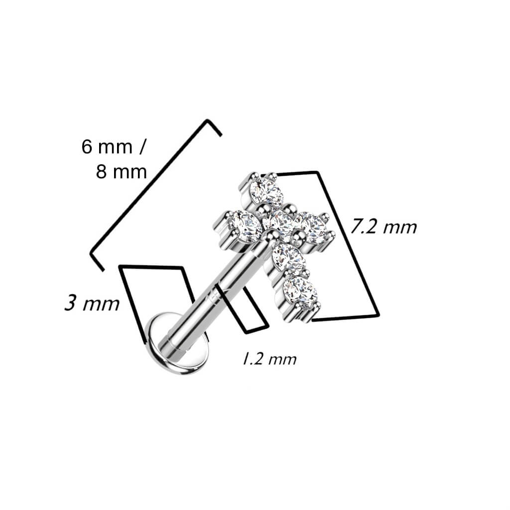 Oro 14 kt Labret Croce in zirconi  Filettatura Interna