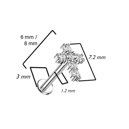 Oro 14kt Cruz de Circonita Rosca interna Labret