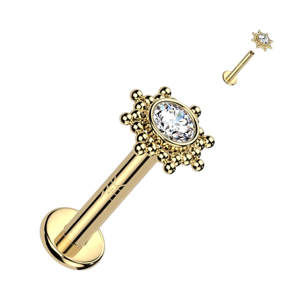 Oro 14kt Flor Circonita ópalo Rosca interna Labret