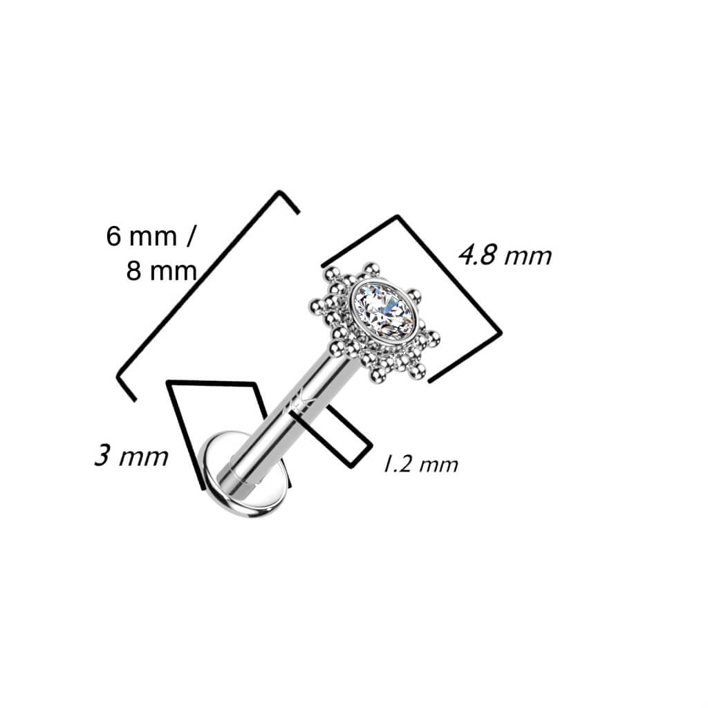 Oro 14kt Flor Circonita ópalo Rosca interna Labret