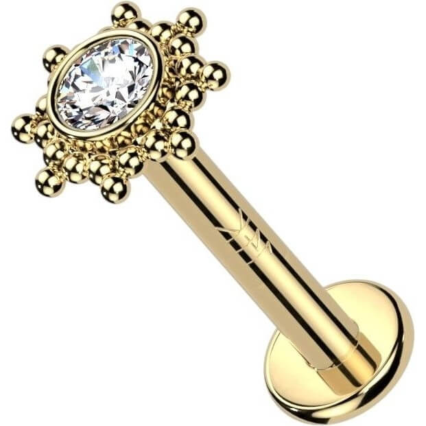 Oro 14kt Flor Circonita ópalo Rosca interna Labret