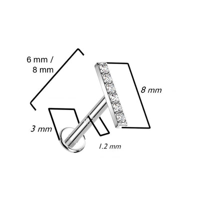 Oro 14kt Barra Circonita Rosca interna Labret