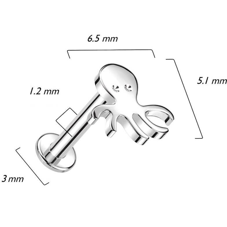 Złoto 585 labret ośmiornica gwint wewnętrzny