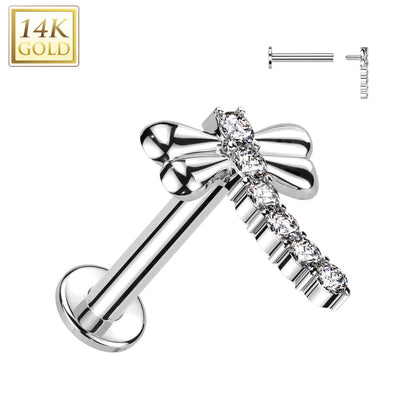 Or 14kt Labret Libellule Zircone Filetage Interne