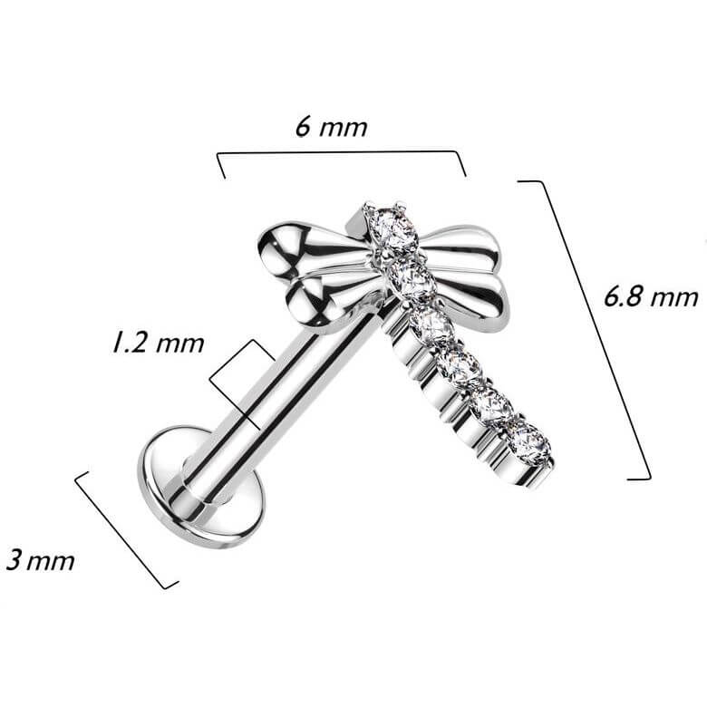 Or 14kt Labret Libellule Zircone Filetage Interne