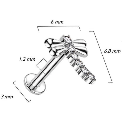 Or 14kt Labret Libellule Zircone Filetage Interne