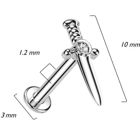 Oro 14kt Daga con Circonita Rosca interna Labret