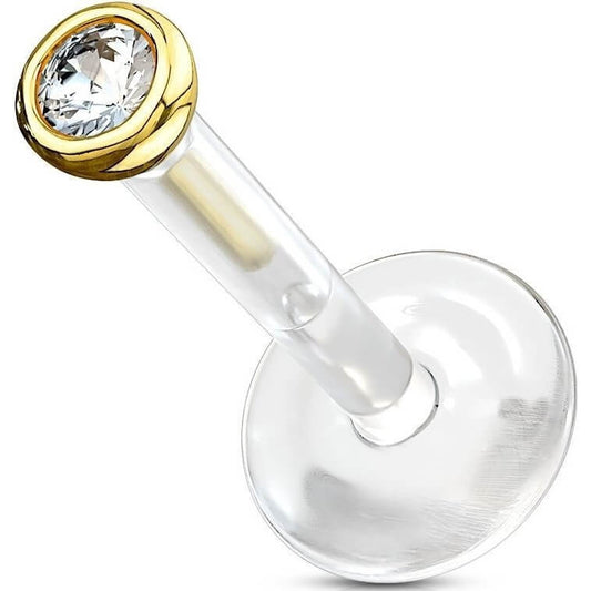 Solid Gold 14 Carat Labret Round Zirconia Push-In