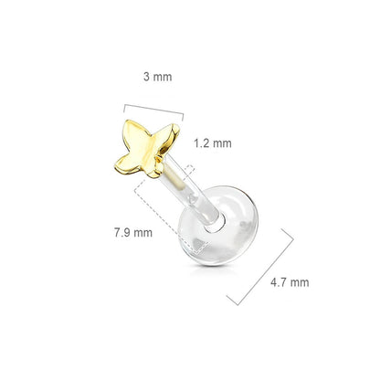 Or 14kt Labret Papillon Enfoncer