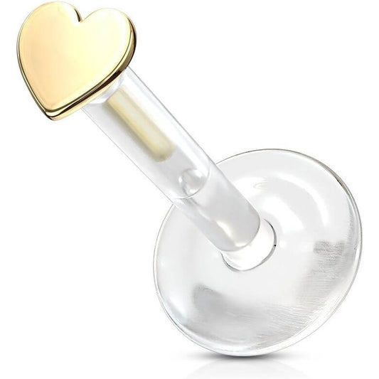 Oro 14 kt Labret Cuore piatto Push-In