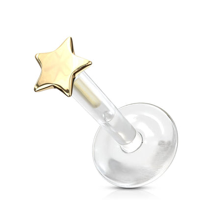 Solid Gold 14 Carat Labret Star Flat Push-In