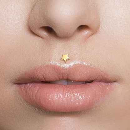 Solid Gold 14 Carat Labret Star Flat Push-In