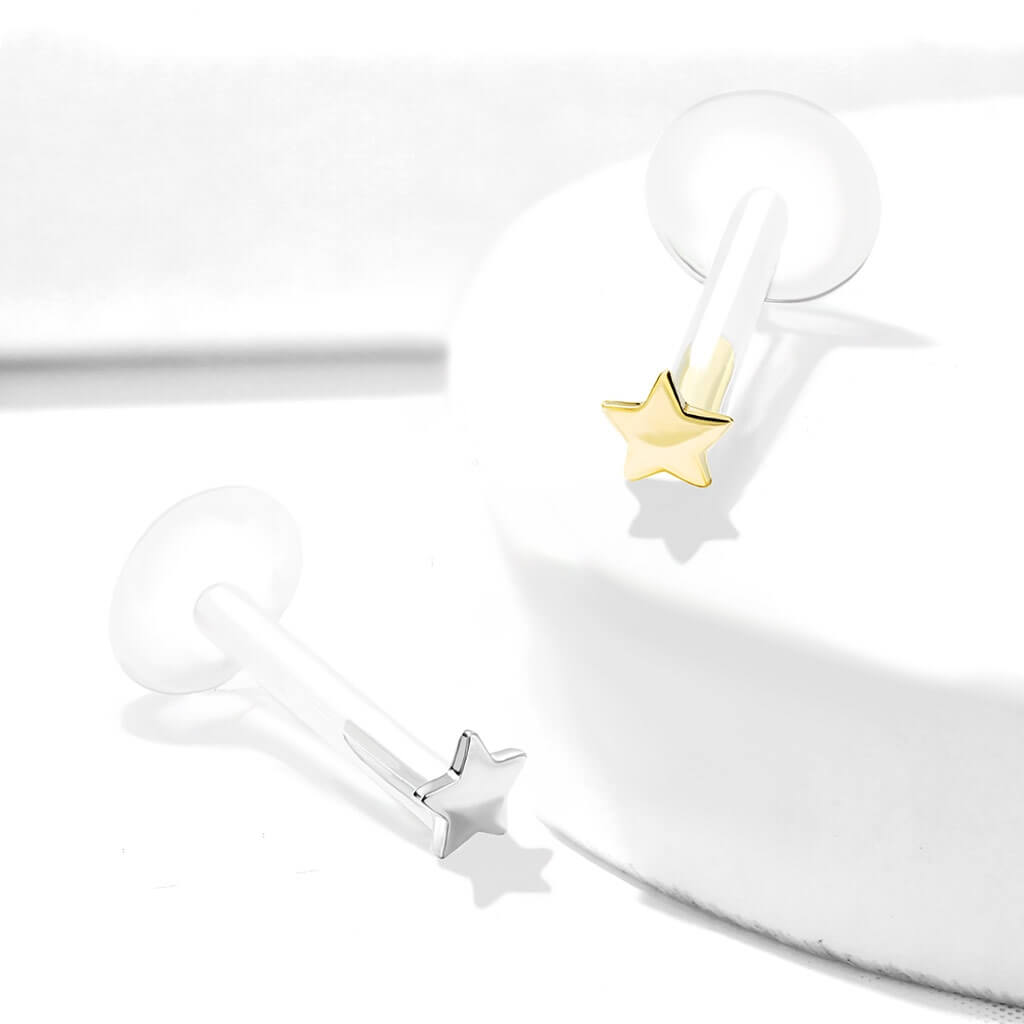 Or 14kt Labret Étoile Plate Enfoncer