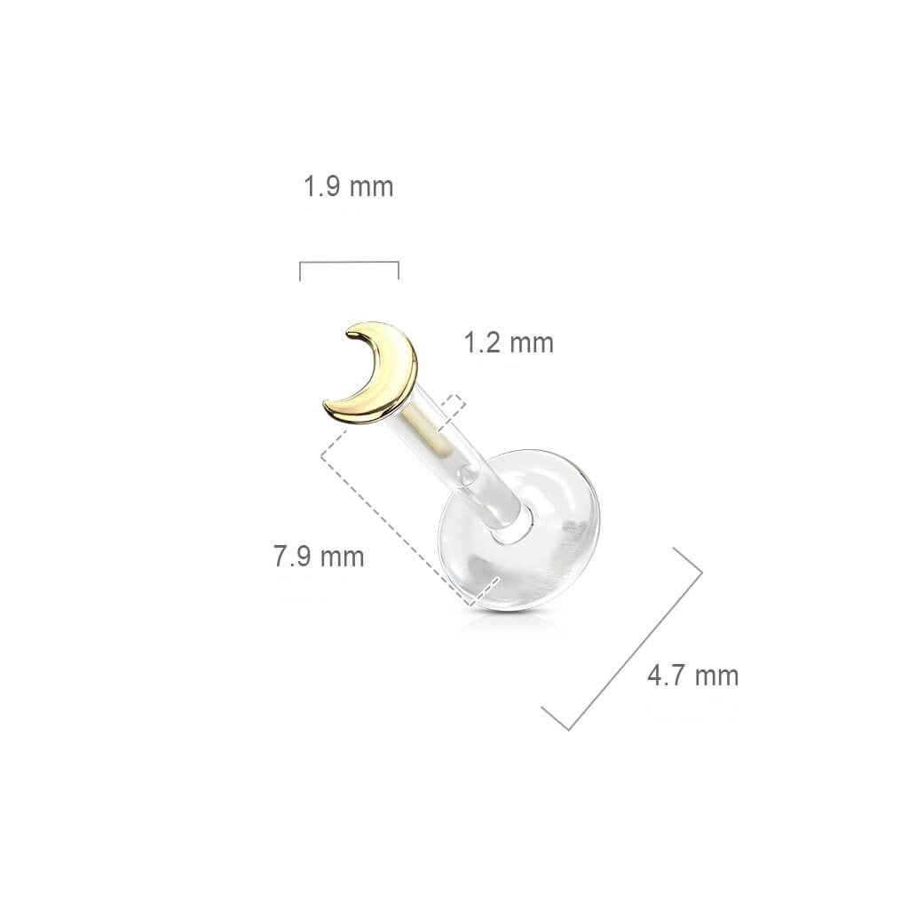 Solid Gold 14 Carat Labret Moon Flat Push-In