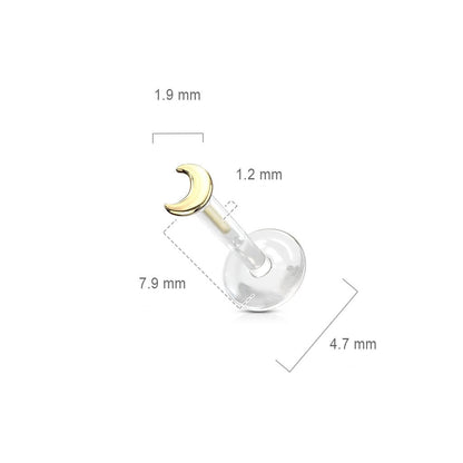 Solid Gold 14 Carat Labret Moon Flat Push-In