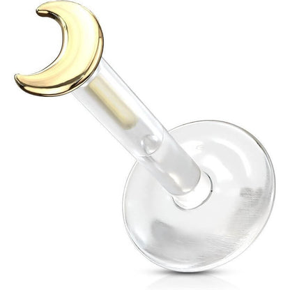 Solid Gold 14 Carat Labret Moon Flat Push-In