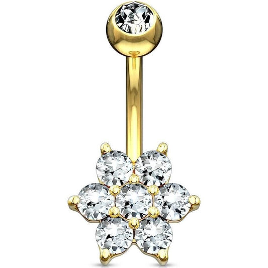 Or 14kt Piercing Nombril Fleur Zircone