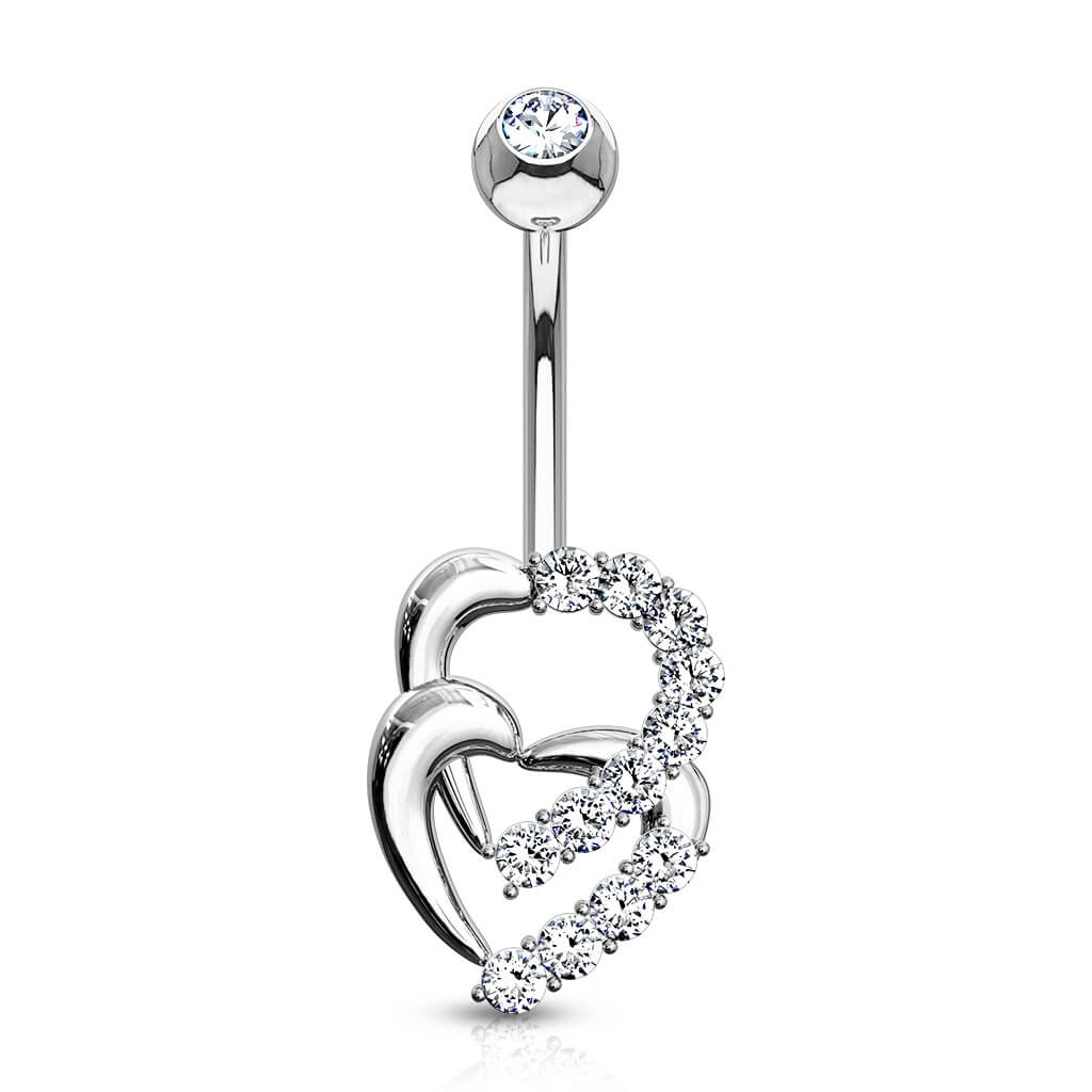 Solid Gold 14 Carat Belly Button Piercing Heart Zirconia