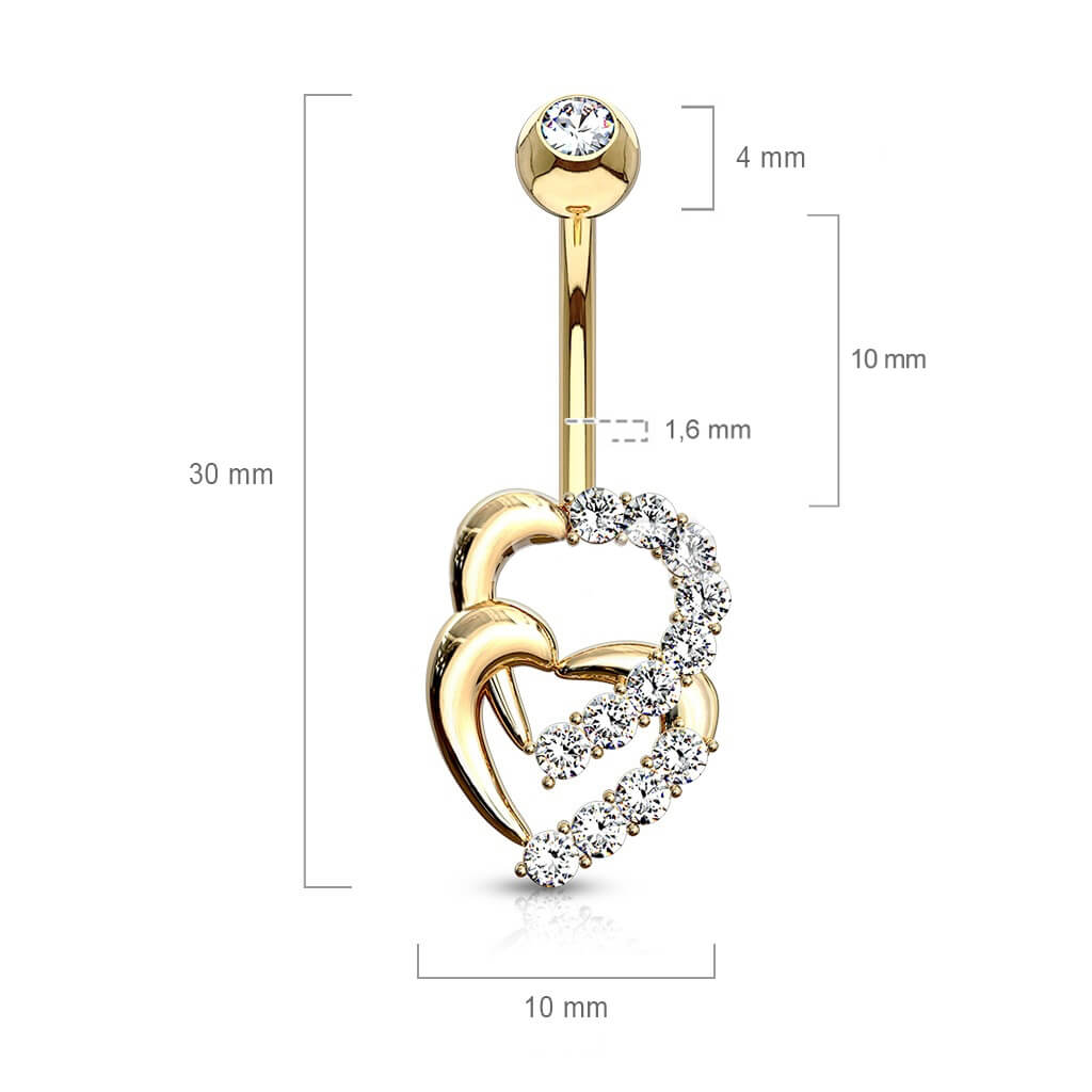 Solid Gold 14 Carat Belly Button Piercing Heart Zirconia