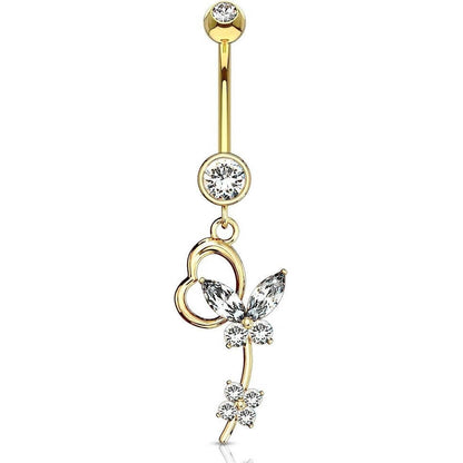 Oro 14kt Piercing ombligo Mariposa Circonita