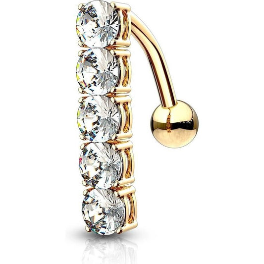 14 Karat Gold Bauchnabelpiercing Topdown Bar Zirkonia Gelbgold Weißgold