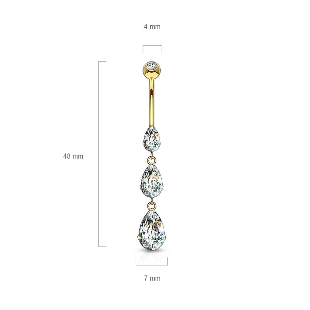 Oro 14 kt Piercing Ombelico Pendente a goccia in zircone