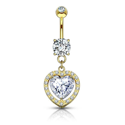 Oro 14kt Piercing ombligo Corazón colgante Circonita