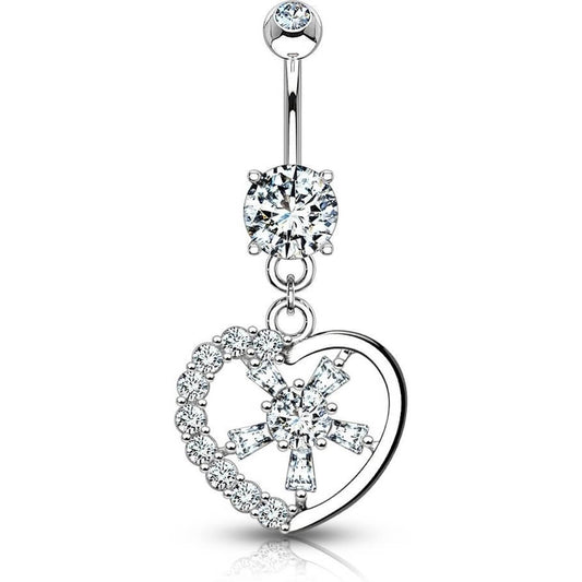 Or 14kt Piercing Nombril Pendentif Cœur Zircone