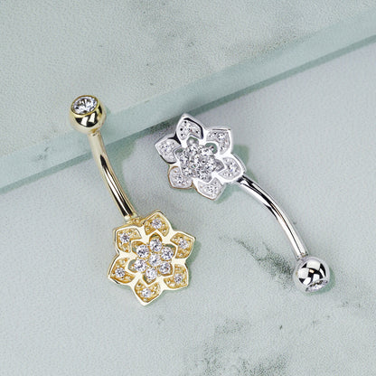 14 Karat Gold Bauchnabelpiercing Blume Zirkonia Gelbgold Weißgold