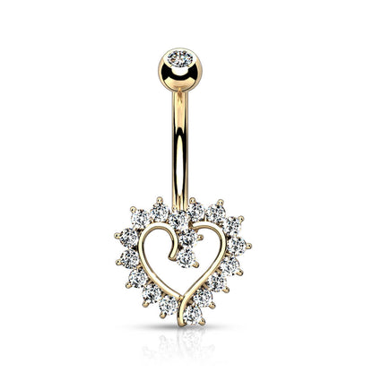 Solid Gold 14 Carat Belly Button Piercing Heart Zirconia