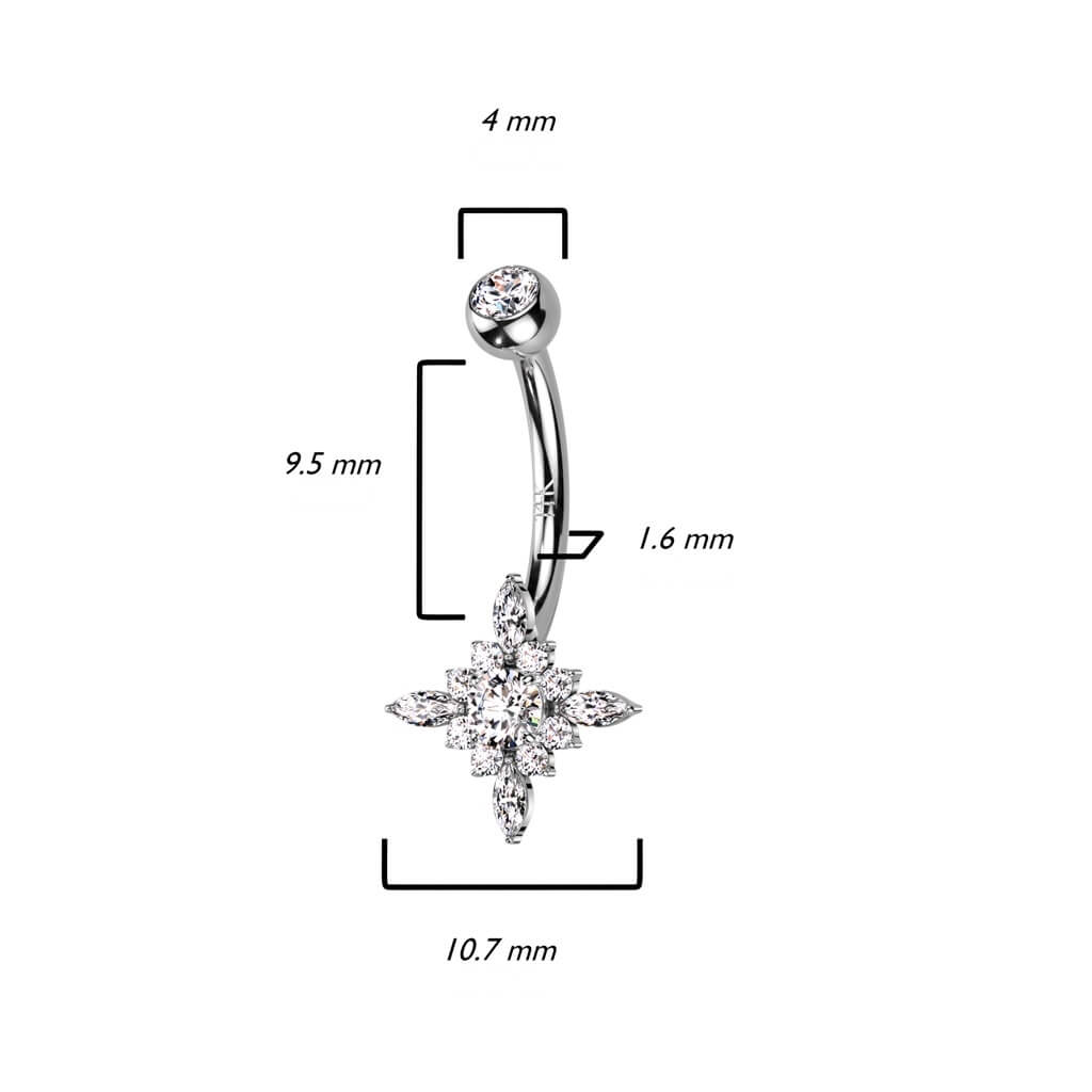 Oro 14kt Piercing ombligo Circonita ópalo estrella