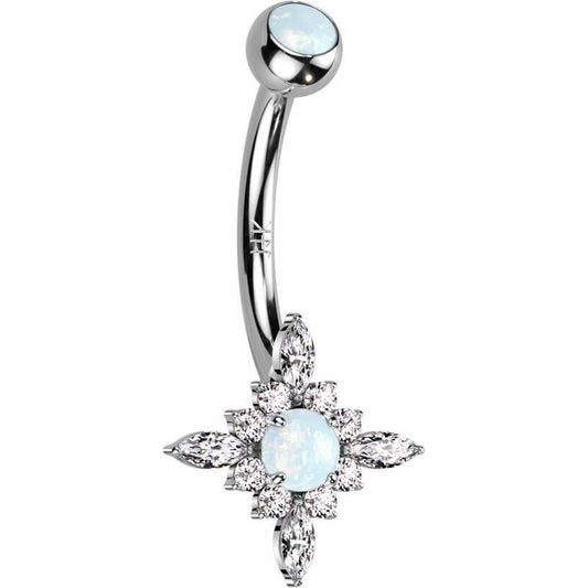 Solid Gold 14 Carat Belly Button Piercing Star Opal Zirconia