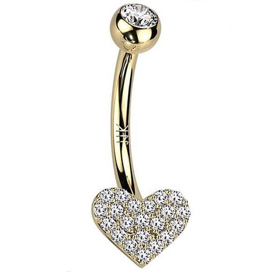 Oro 14 kt Piercing Ombelico Cuore di zirconi