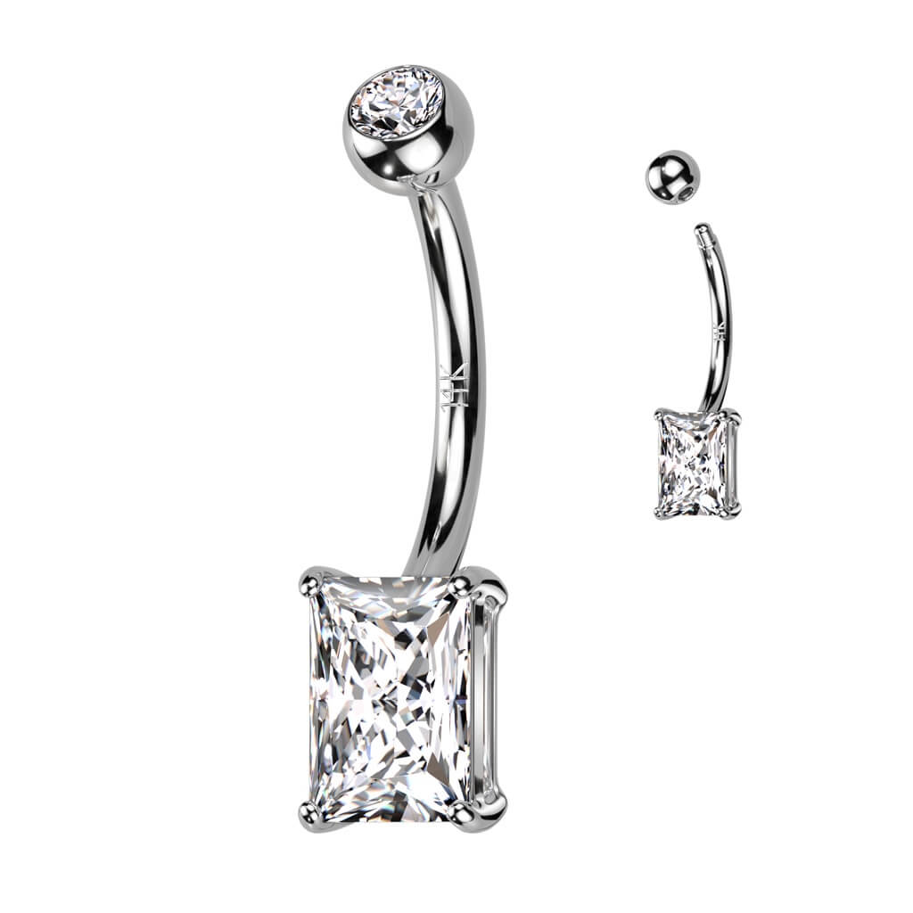 Or 14kt Piercing Nombril Zircone Carrée