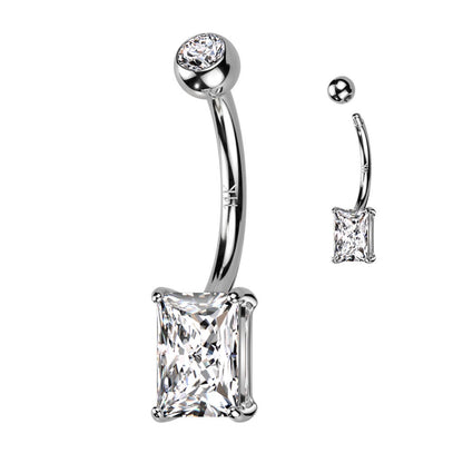 Or 14kt Piercing Nombril Zircone Carrée