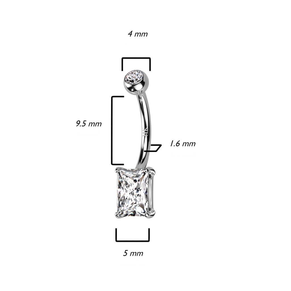 Or 14kt Piercing Nombril Zircone Carrée