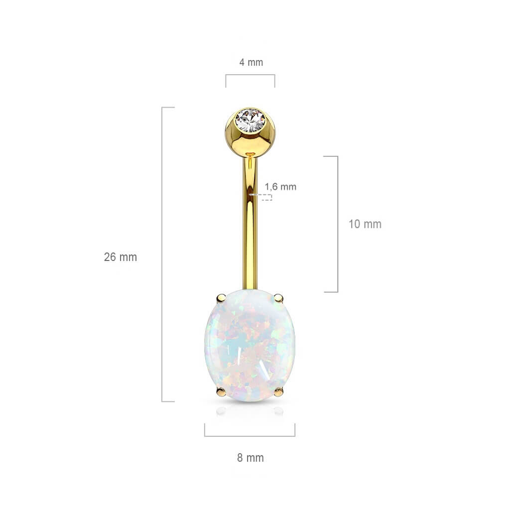 Oro 14 kt Piercing Ombelico Opale ovale