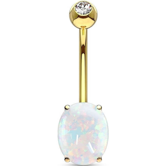 14 Karat Gold Bauchnabelpiercing Oval Opal Gelbgold Weißgold