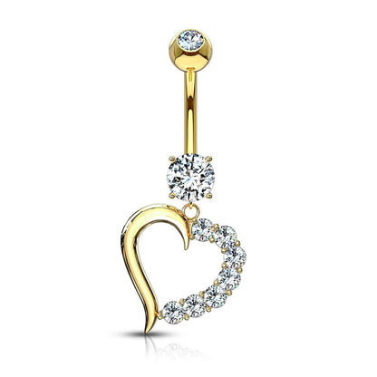 Oro 14kt Piercing ombligo Corazón Circonita