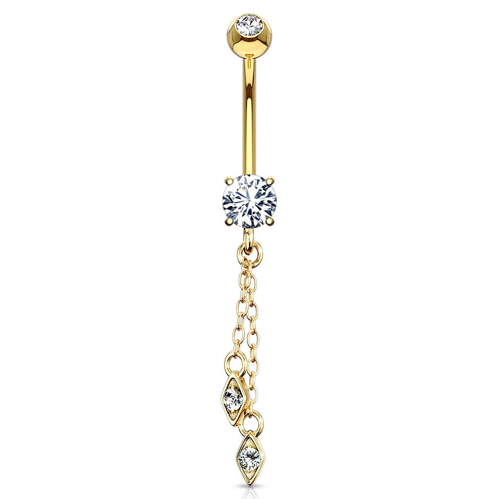 Or 14kt Piercing Nombril Pendentif Feuilles Zircone