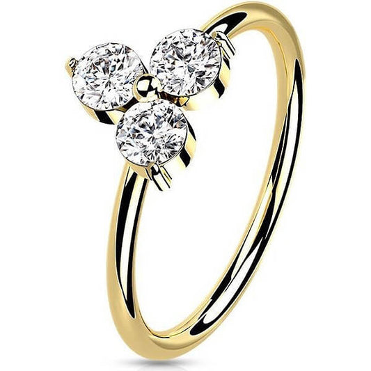 Solid Gold 14 Carat Ring Flower Zirconia Bendable