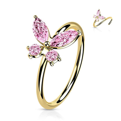 Oro 14kt Anillo Circonita mariposa Flexible