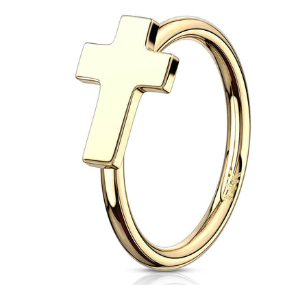 Solid Gold 14 Carat Ring Cross Bendable