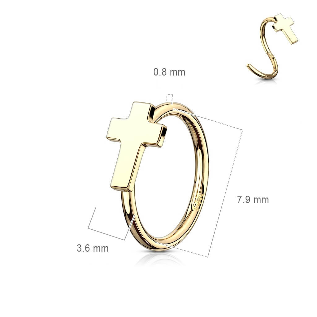 Solid Gold 14 Carat Ring Cross Bendable