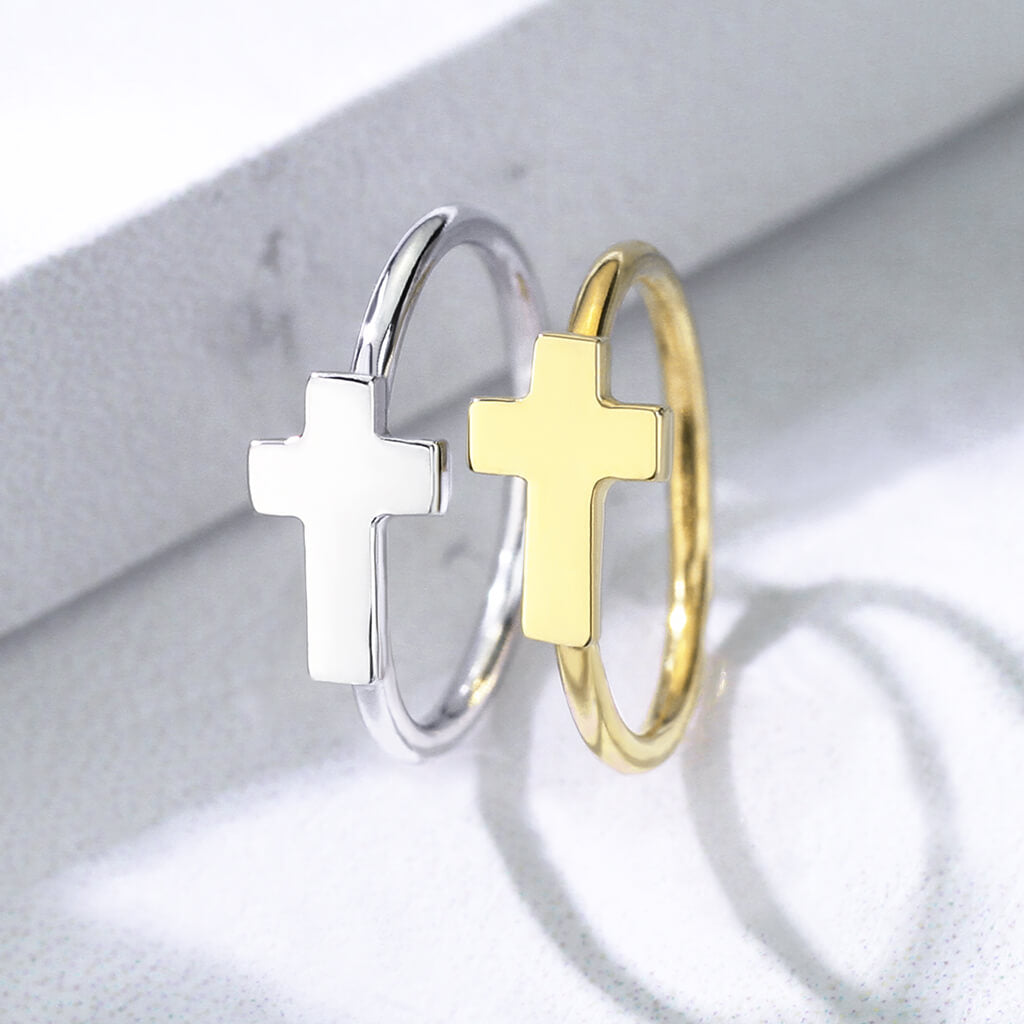 Solid Gold 14 Carat Ring Cross Bendable